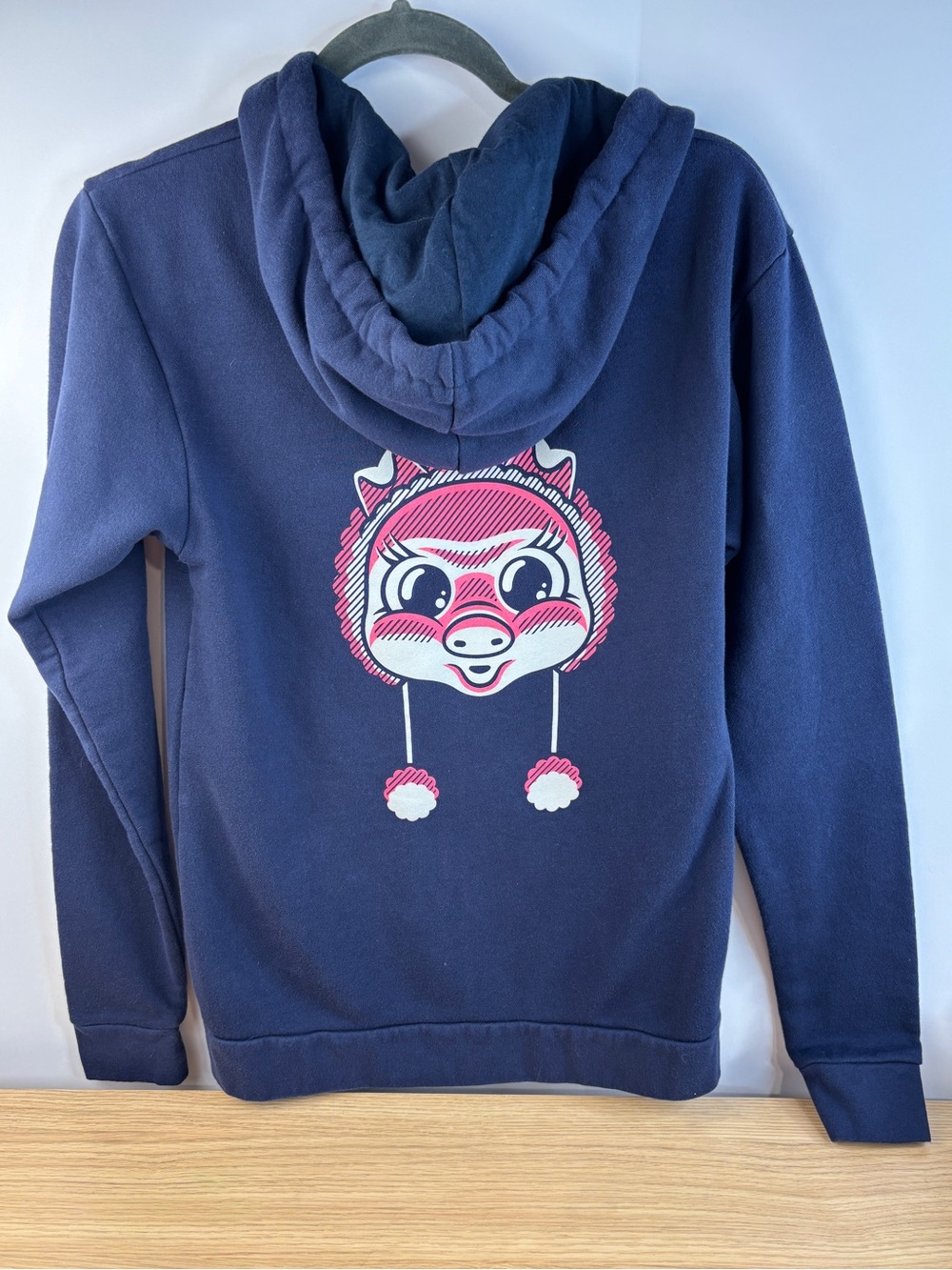 Next Level “Killing Eve” Pig with Hat Zip Up Hoodie in Blue + Pink